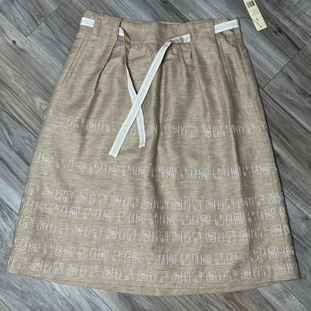 Nic + Zoe Women's Linen Blend Embroidered A-Line Skirt Blonde Mix Size 8
